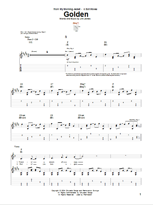 My Morning Jacket Golden sheet music notes and chords arranged for Guitar Chords/Lyrics