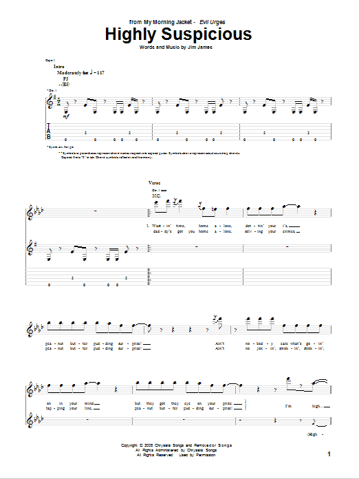 My Morning Jacket Highly Suspicious sheet music notes and chords arranged for Guitar Tab