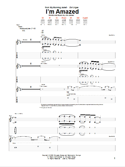 My Morning Jacket I'm Amazed sheet music notes and chords arranged for Guitar Tab