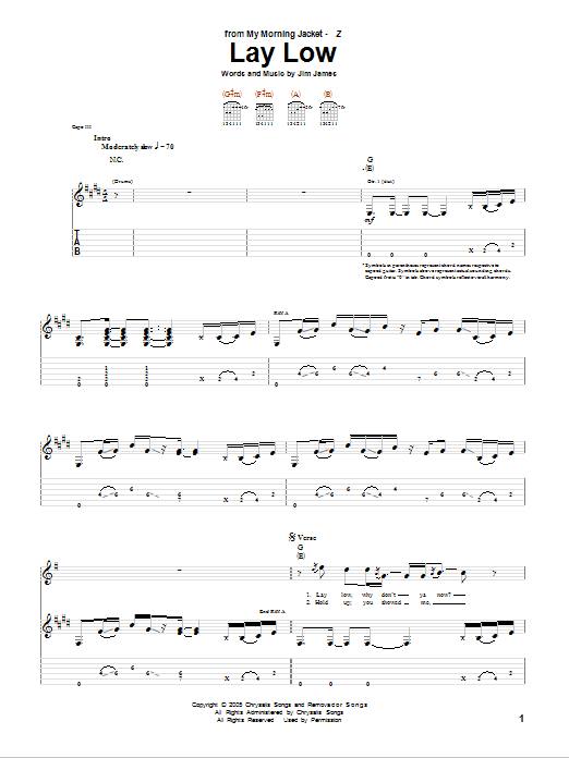 My Morning Jacket Lay Low sheet music notes and chords arranged for Guitar Tab