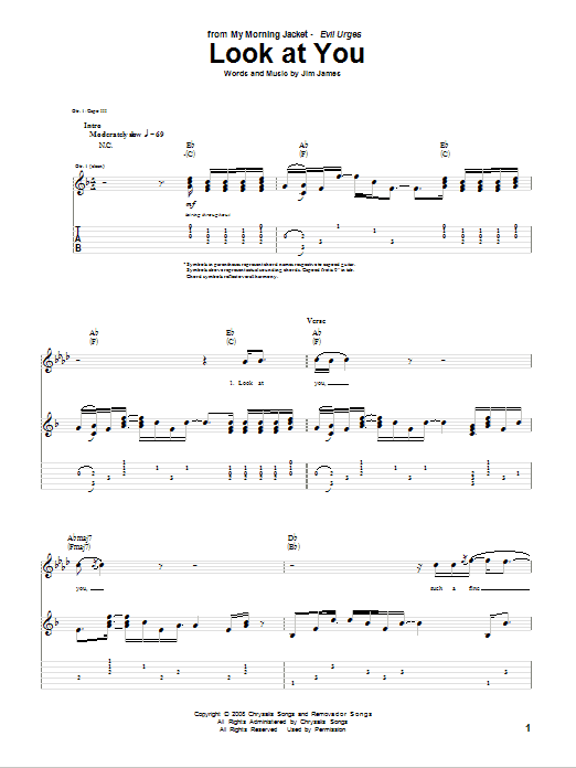 My Morning Jacket Look At You sheet music notes and chords arranged for Guitar Tab