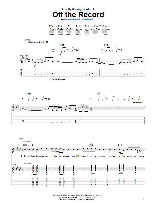 My Morning Jacket Off The Record sheet music notes and chords arranged for Guitar Tab