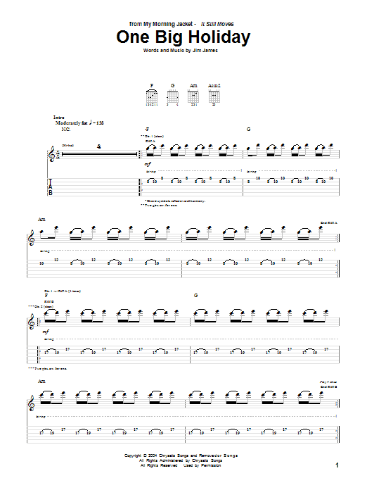 My Morning Jacket One Big Holiday sheet music notes and chords arranged for Guitar Tab