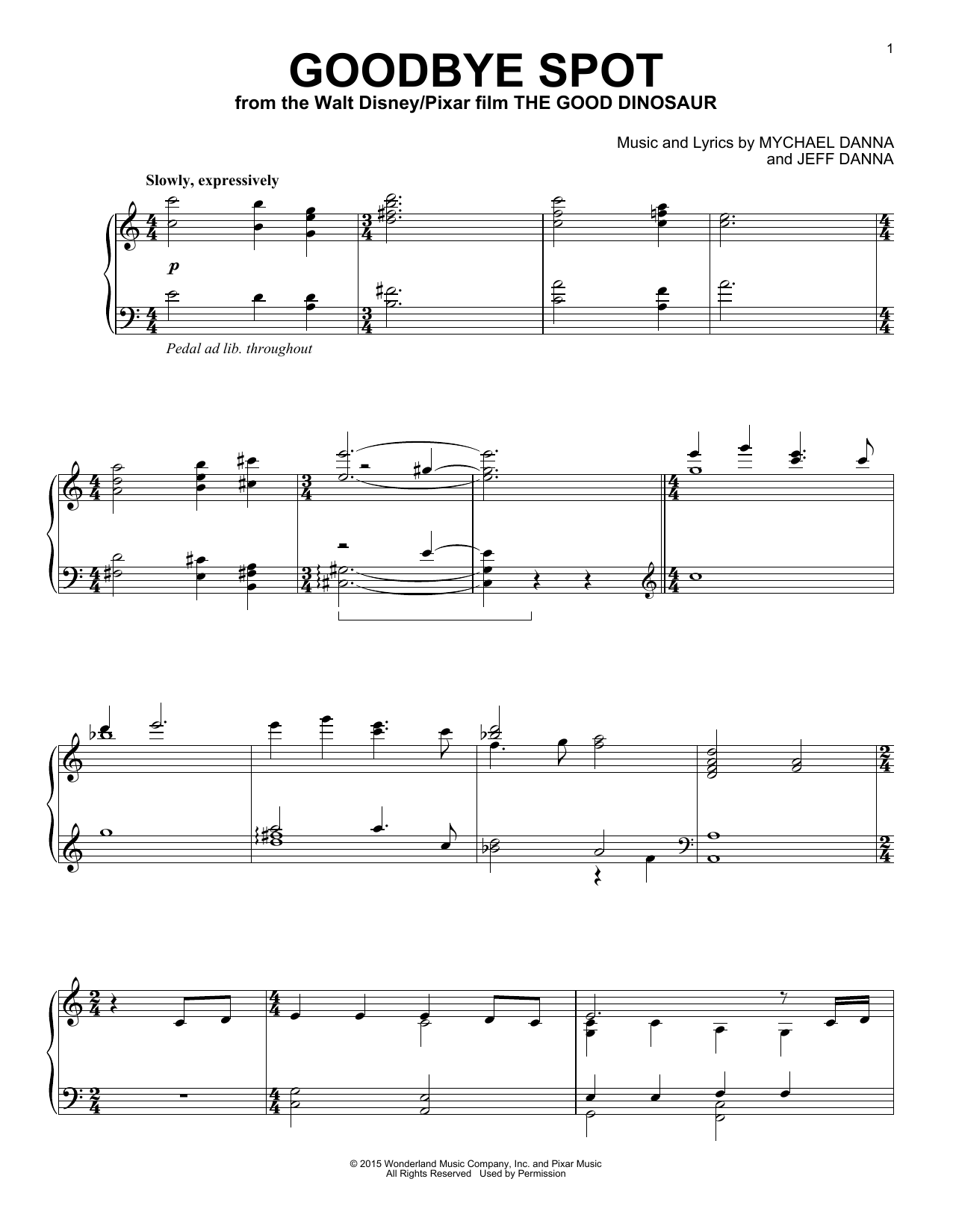 Mychael & Jeff Danna Goodbye Spot sheet music notes and chords arranged for Piano Solo