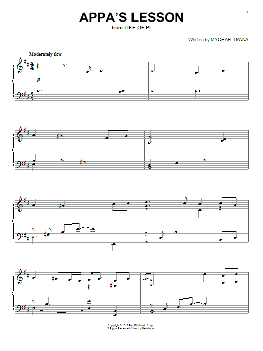 Mychael Danna Appa's Lesson sheet music notes and chords arranged for Piano Solo
