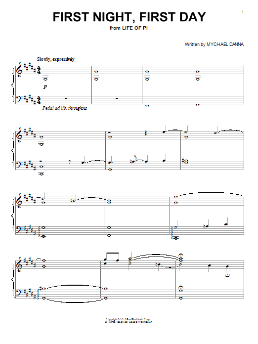 Mychael Danna First Night, First Day sheet music notes and chords arranged for Piano Solo