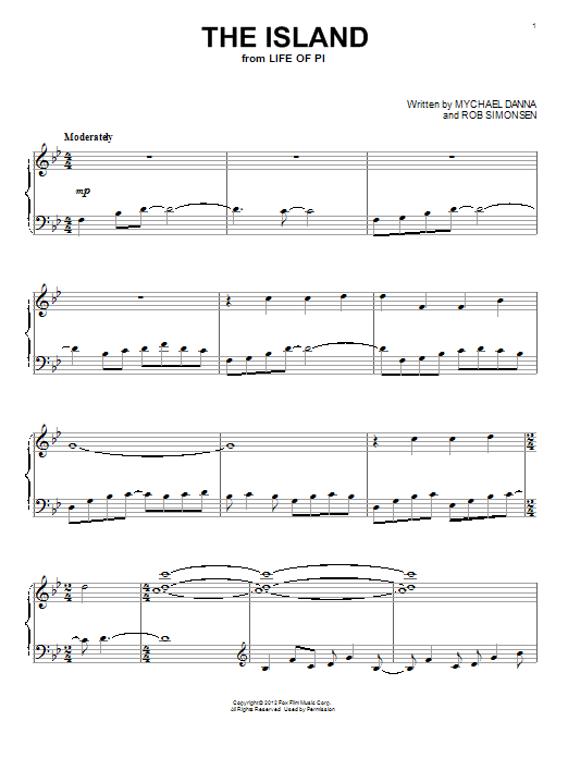 Mychael Danna The Island sheet music notes and chords arranged for Piano Solo