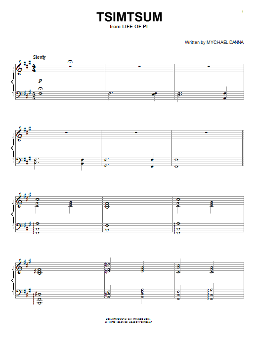 Mychael Danna Tsimtsum sheet music notes and chords arranged for Piano Solo