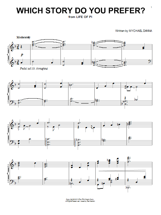 Mychael Danna Which Story Do You Prefer? sheet music notes and chords arranged for Piano Solo