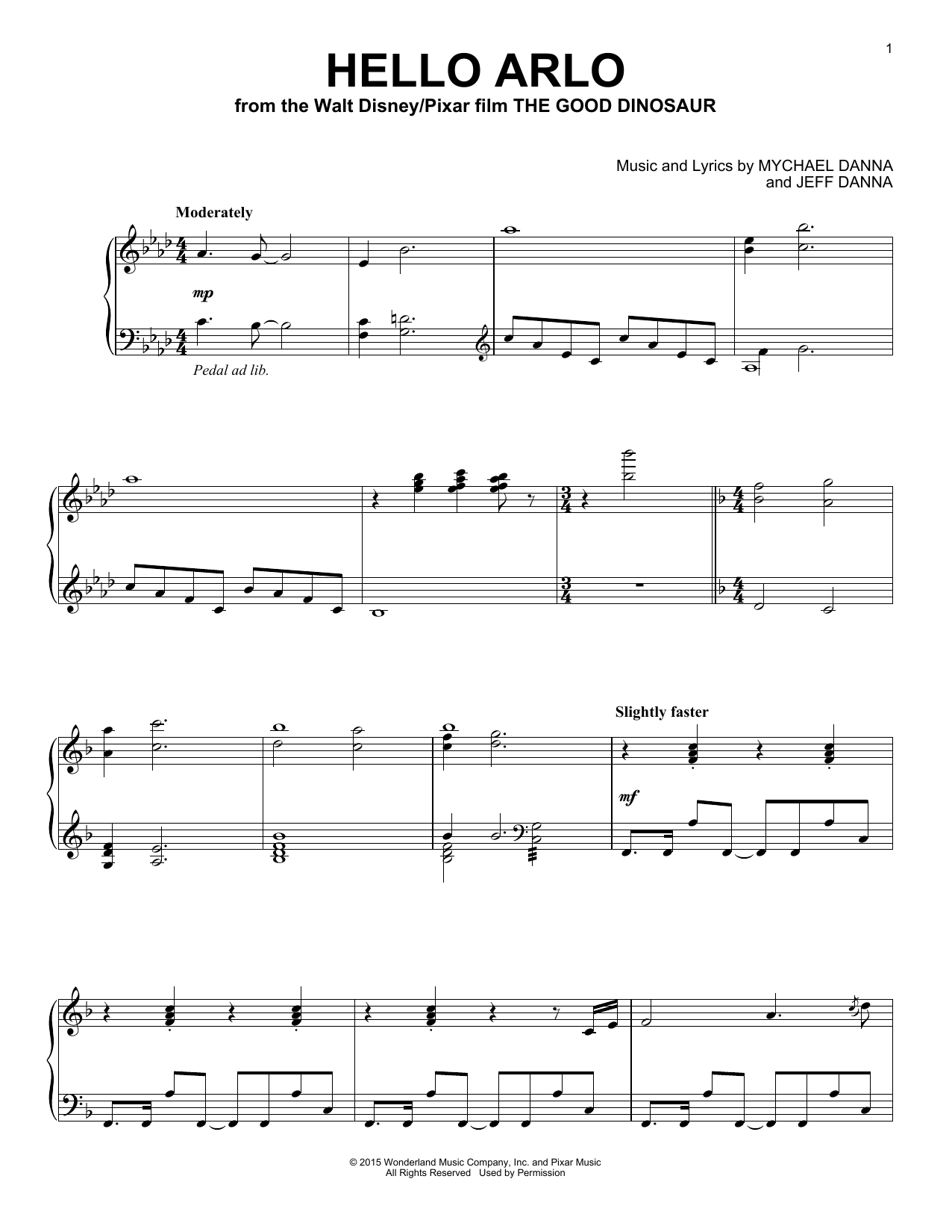 Mychael & Jeff Danna Hello Arlo sheet music notes and chords arranged for Piano Solo