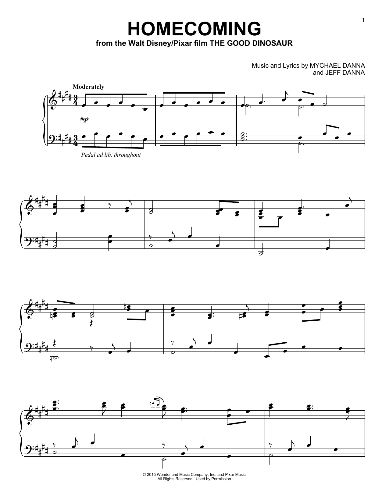 Mychael & Jeff Danna Homecoming sheet music notes and chords arranged for Piano Solo