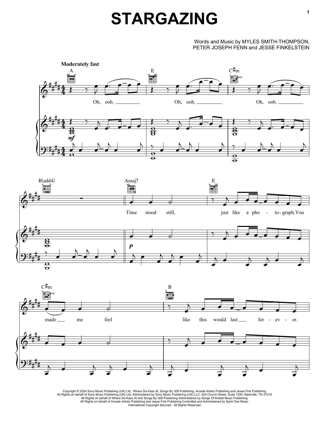 Myles Smith Stargazing sheet music notes and chords arranged for Super Easy Piano