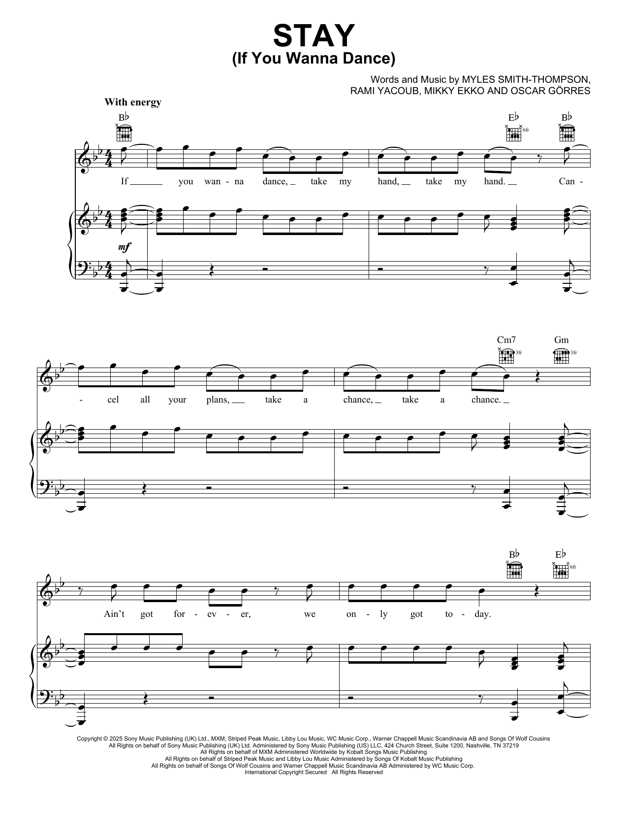 Myles Smith Stay (If You Wanna Dance) sheet music notes and chords arranged for Piano, Vocal & Guitar Chords (Right-Hand Melody)