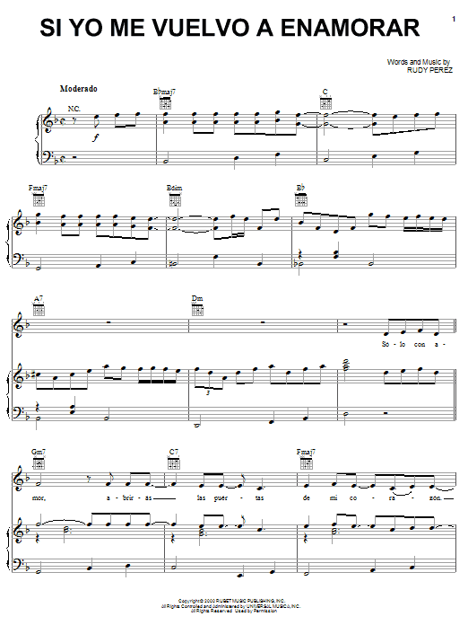 Myriam Hernandez Si Yo Me Vuelvo A Enamorar sheet music notes and chords arranged for Piano, Vocal & Guitar Chords (Right-Hand Melody)
