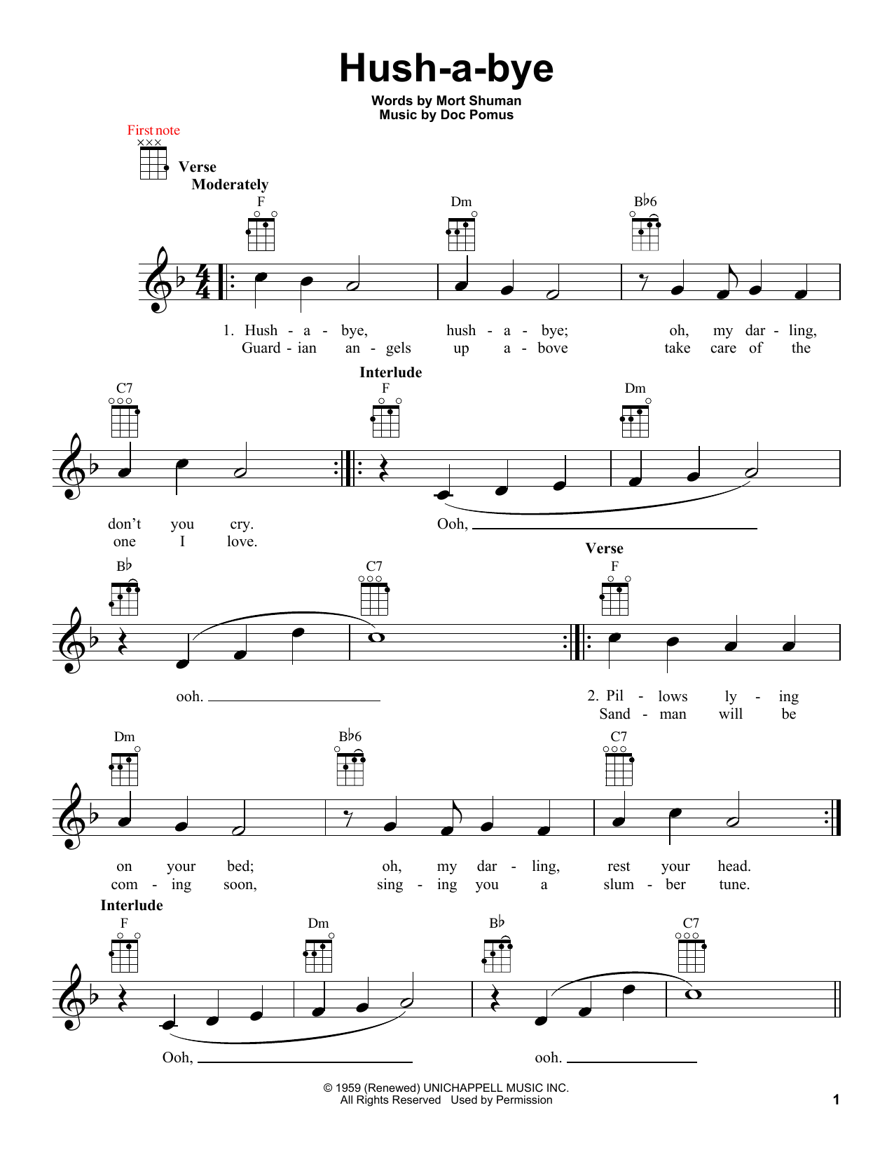 Mystics Hush-A-Bye sheet music notes and chords arranged for Easy Piano
