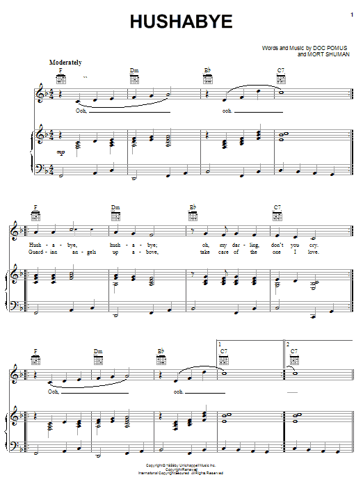 Mystics Hushabye sheet music notes and chords arranged for Piano, Vocal & Guitar Chords (Right-Hand Melody)