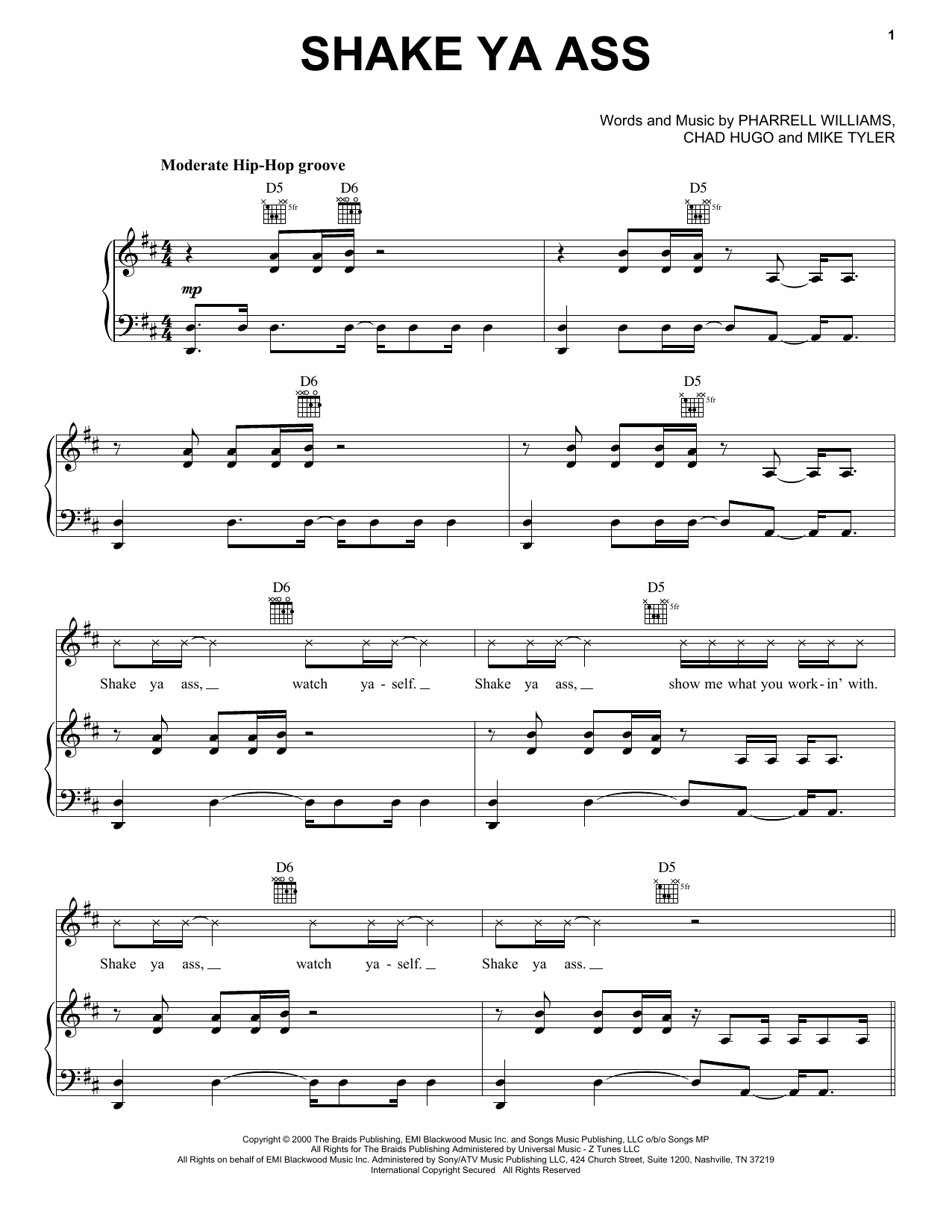 Mystikal Shake Ya Ass sheet music notes and chords arranged for Piano, Vocal & Guitar Chords (Right-Hand Melody)