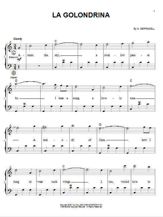 N. Serradell La Golondrina sheet music notes and chords arranged for Accordion