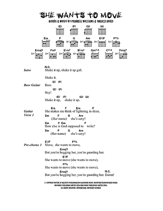 N*E*R*D* She Wants To Move sheet music notes and chords arranged for Guitar Chords/Lyrics