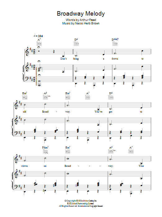 Nacio Herb Brown Broadway Melody sheet music notes and chords arranged for Piano, Vocal & Guitar Chords
