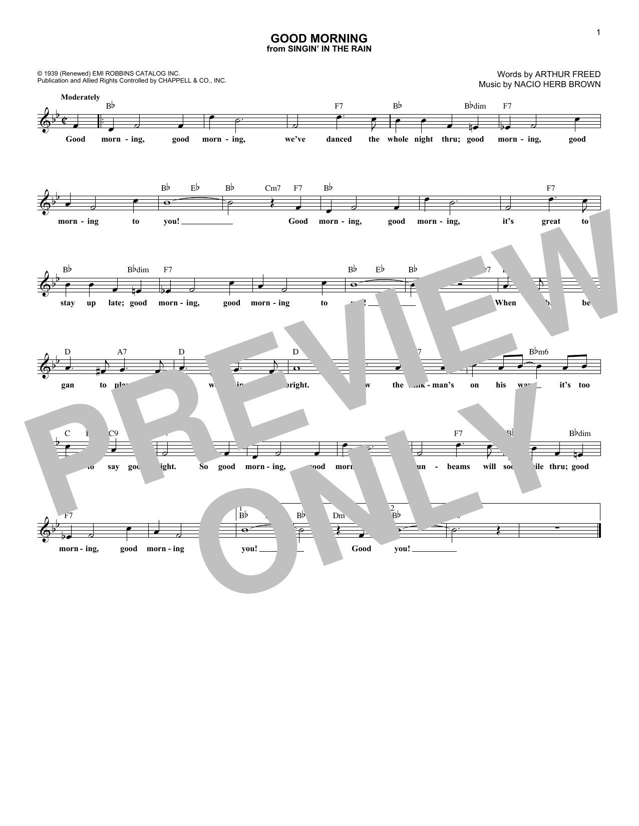 Nacio Herb Brown Good Morning sheet music notes and chords arranged for Lead Sheet / Fake Book