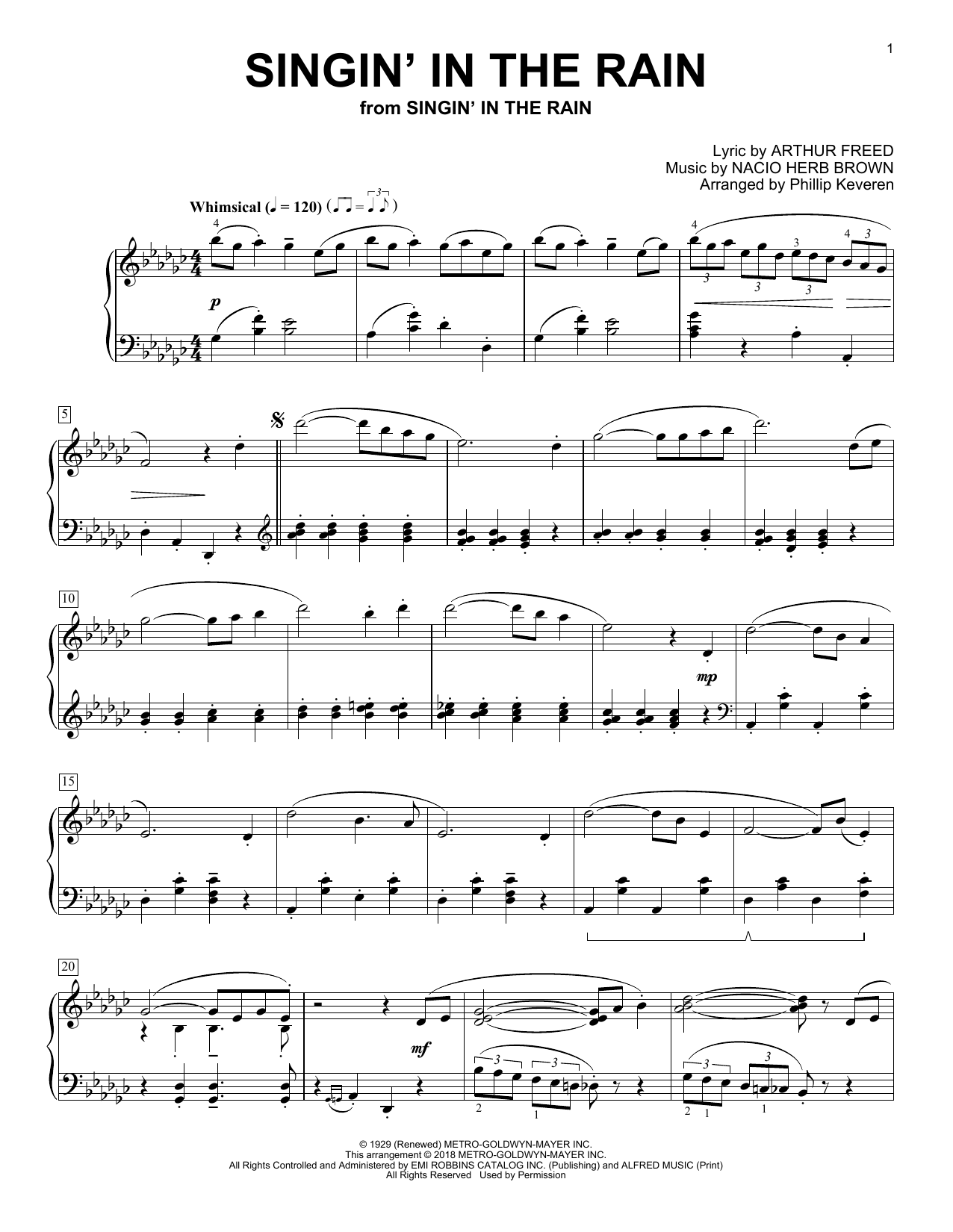 Nacio Herb Brown Singin' In The Rain (arr. Phillip Keveren) sheet music notes and chords arranged for Piano Solo