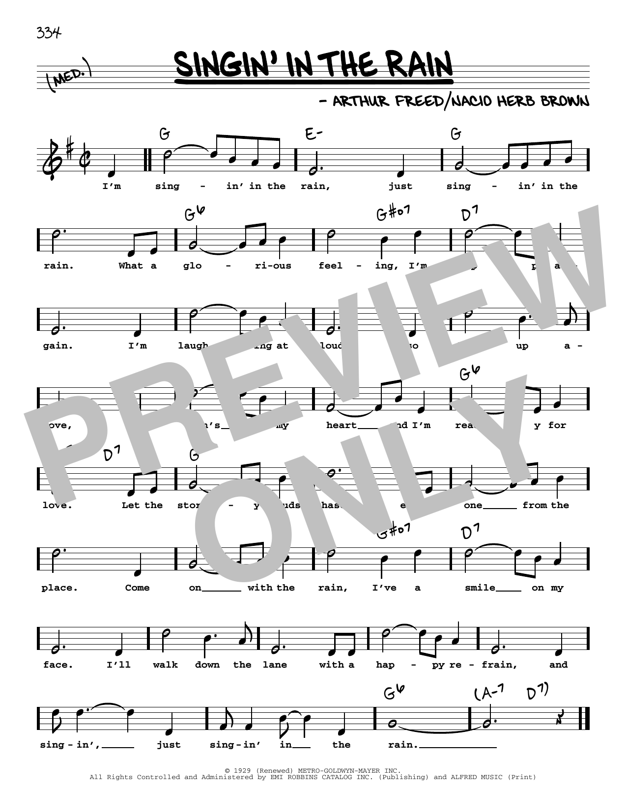 Nacio Herb Brown Singin' In The Rain (High Voice) sheet music notes and chords arranged for Real Book – Melody, Lyrics & Chords