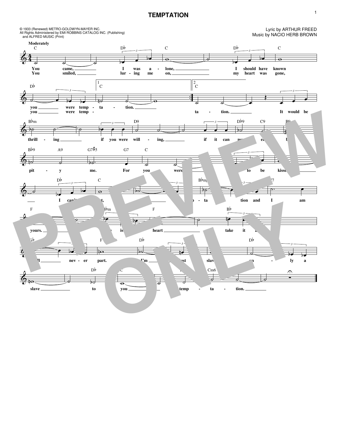 Nacio Herb Brown Temptation sheet music notes and chords arranged for Real Book – Melody & Chords