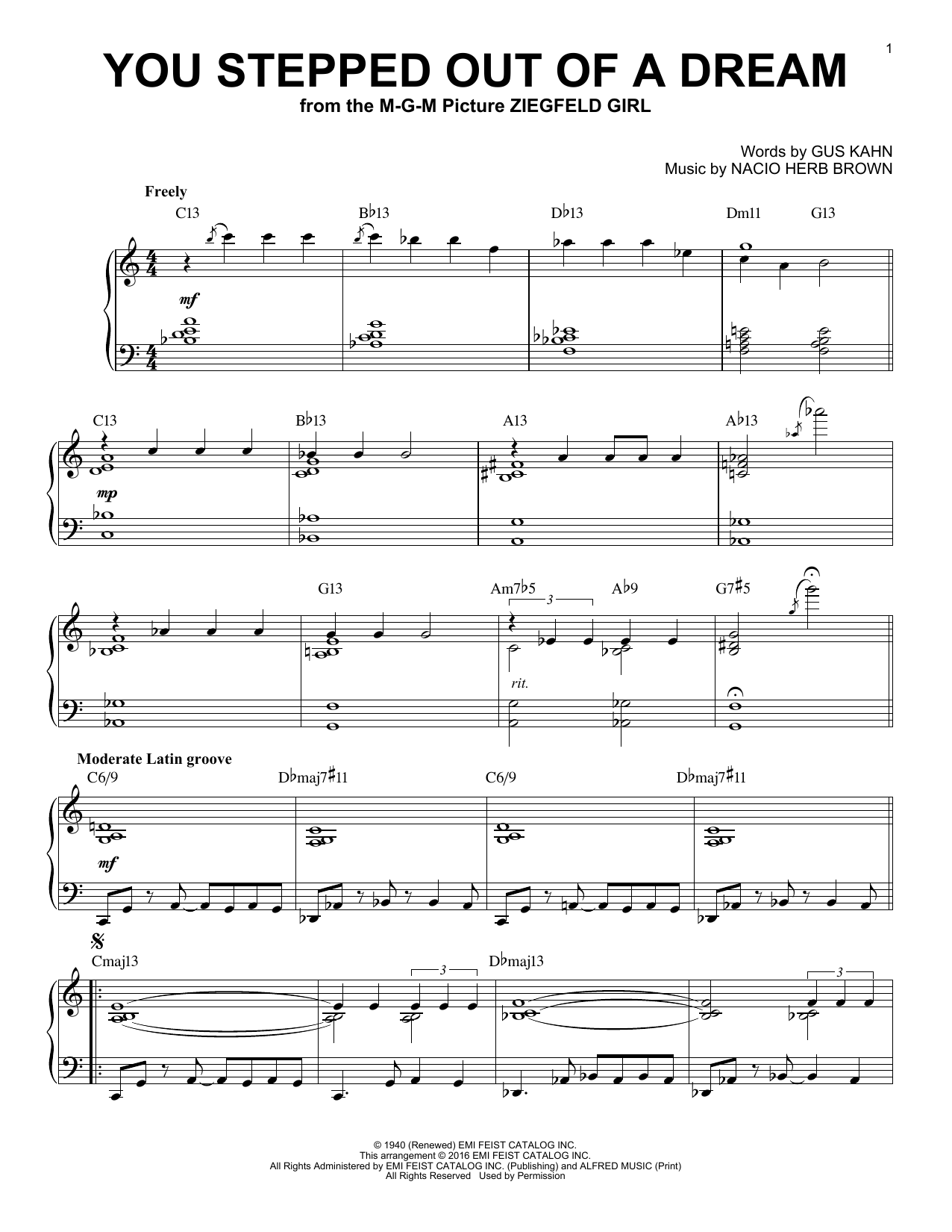 Nacio Herb Brown You Stepped Out Of A Dream (arr. Brent Edstrom) sheet music notes and chords arranged for Piano Solo