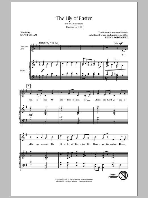 Nanci Milam The Lily Of Easter sheet music notes and chords arranged for SATB Choir