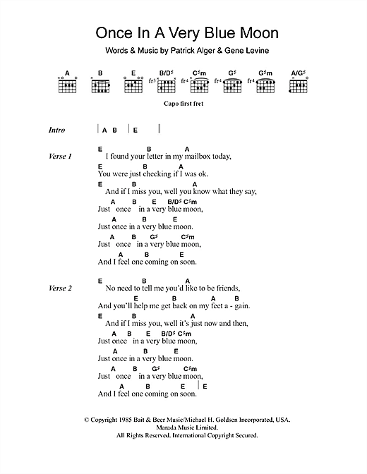 Nanci Griffith Once In A Very Blue Moon sheet music notes and chords arranged for Guitar Chords/Lyrics