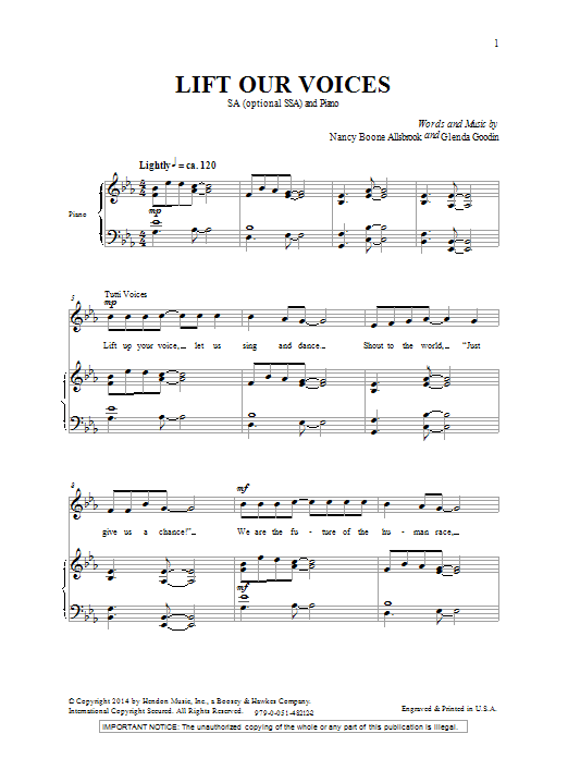 Nancy Allsbrook Lift Our Voices sheet music notes and chords arranged for 2-Part Choir