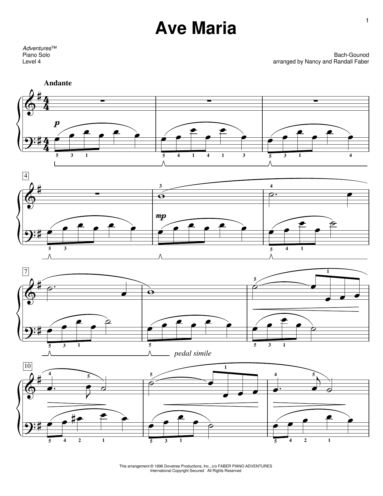 Nancy and Randall Faber Ave Maria sheet music notes and chords arranged for Piano Adventures
