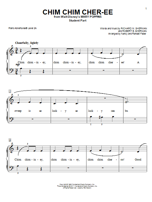 Nancy and Randall Faber Chim Chim Cher-ee (from Mary Poppins) sheet music notes and chords arranged for Piano Adventures