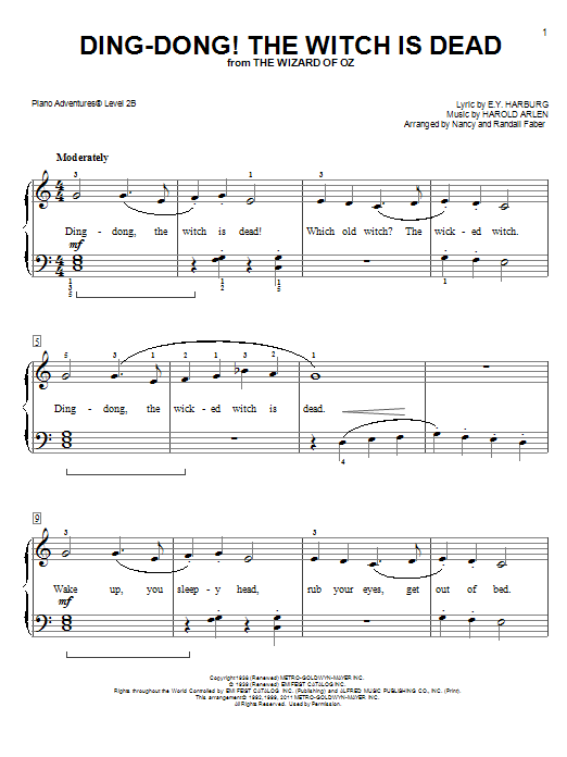 Nancy and Randall Faber Ding-Dong! The Witch is Dead sheet music notes and chords arranged for Piano Adventures