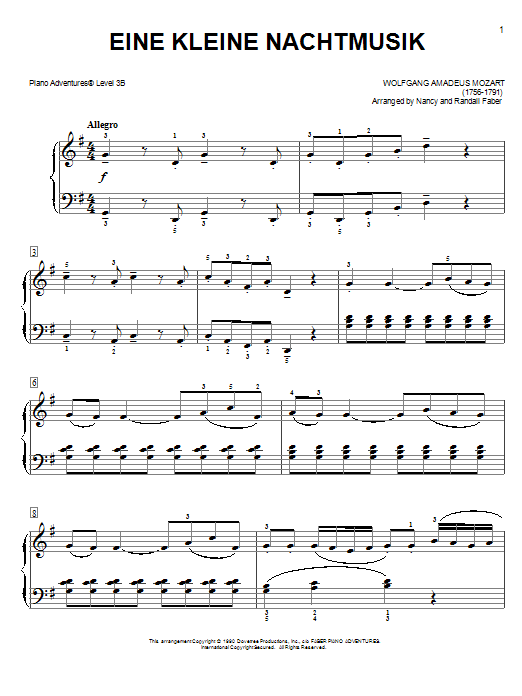 Nancy and Randall Faber Eine kleine Nachtmusik sheet music notes and chords arranged for Piano Adventures