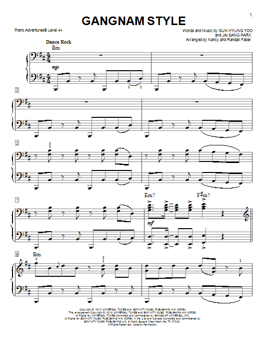 Nancy and Randall Faber Gangnam Style sheet music notes and chords arranged for Piano Adventures