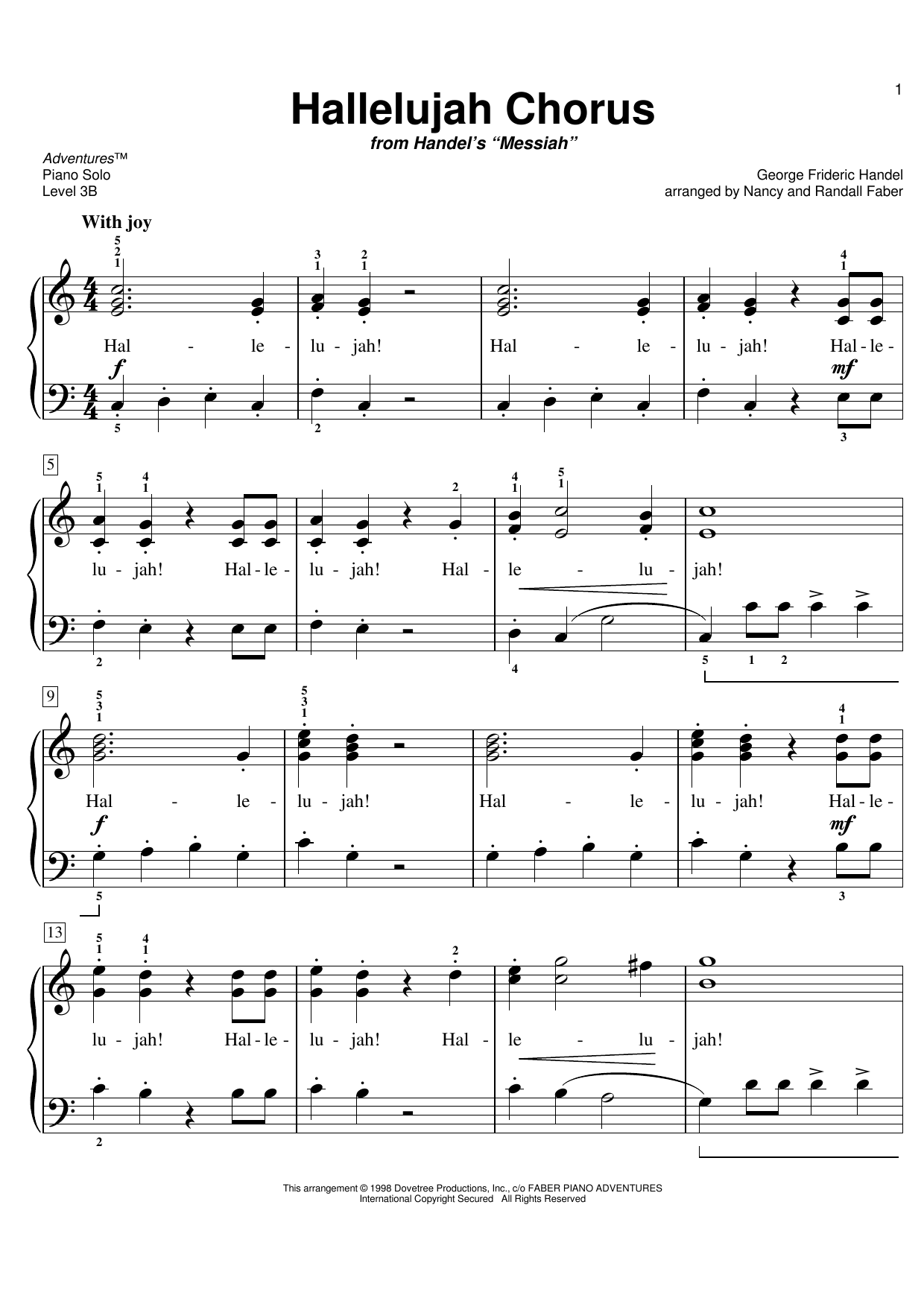Nancy and Randall Faber Hallelujah Chorus sheet music notes and chords arranged for Piano Adventures
