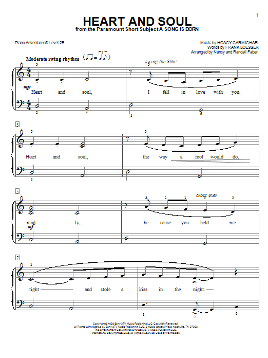 Nancy and Randall Faber Heart and Soul sheet music notes and chords arranged for Piano Adventures