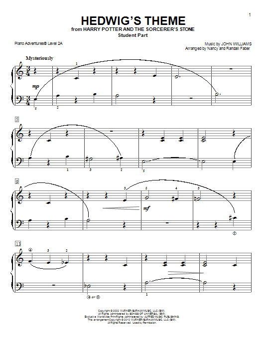 Nancy and Randall Faber Hedwig's Theme sheet music notes and chords arranged for Piano Adventures