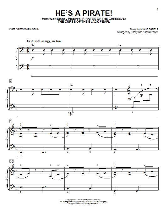 Nancy and Randall Faber He's a Pirate sheet music notes and chords arranged for Piano Adventures
