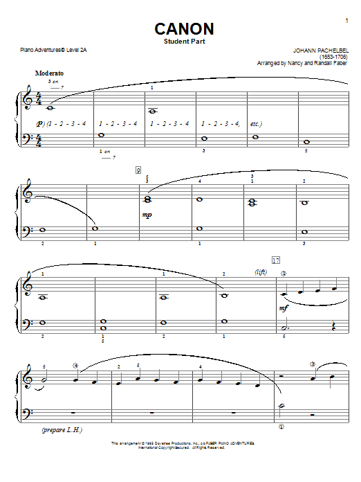 Nancy and Randall Faber Pachelbel's Canon sheet music notes and chords arranged for Piano Adventures