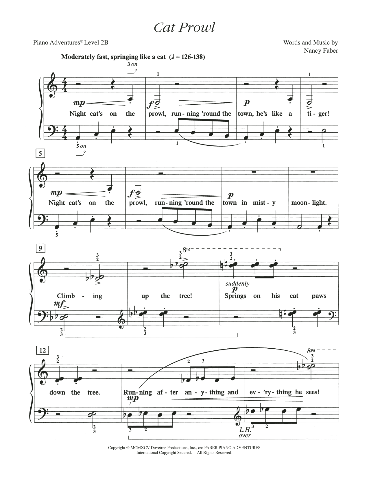 Nancy Faber Cat Prowl sheet music notes and chords arranged for Piano Adventures