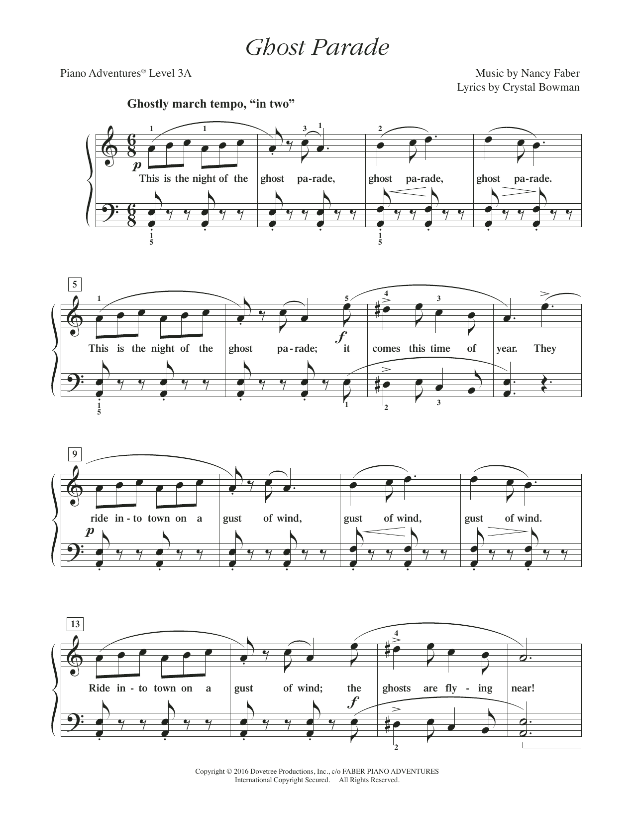 Nancy Faber Ghost Parade sheet music notes and chords arranged for Piano Adventures
