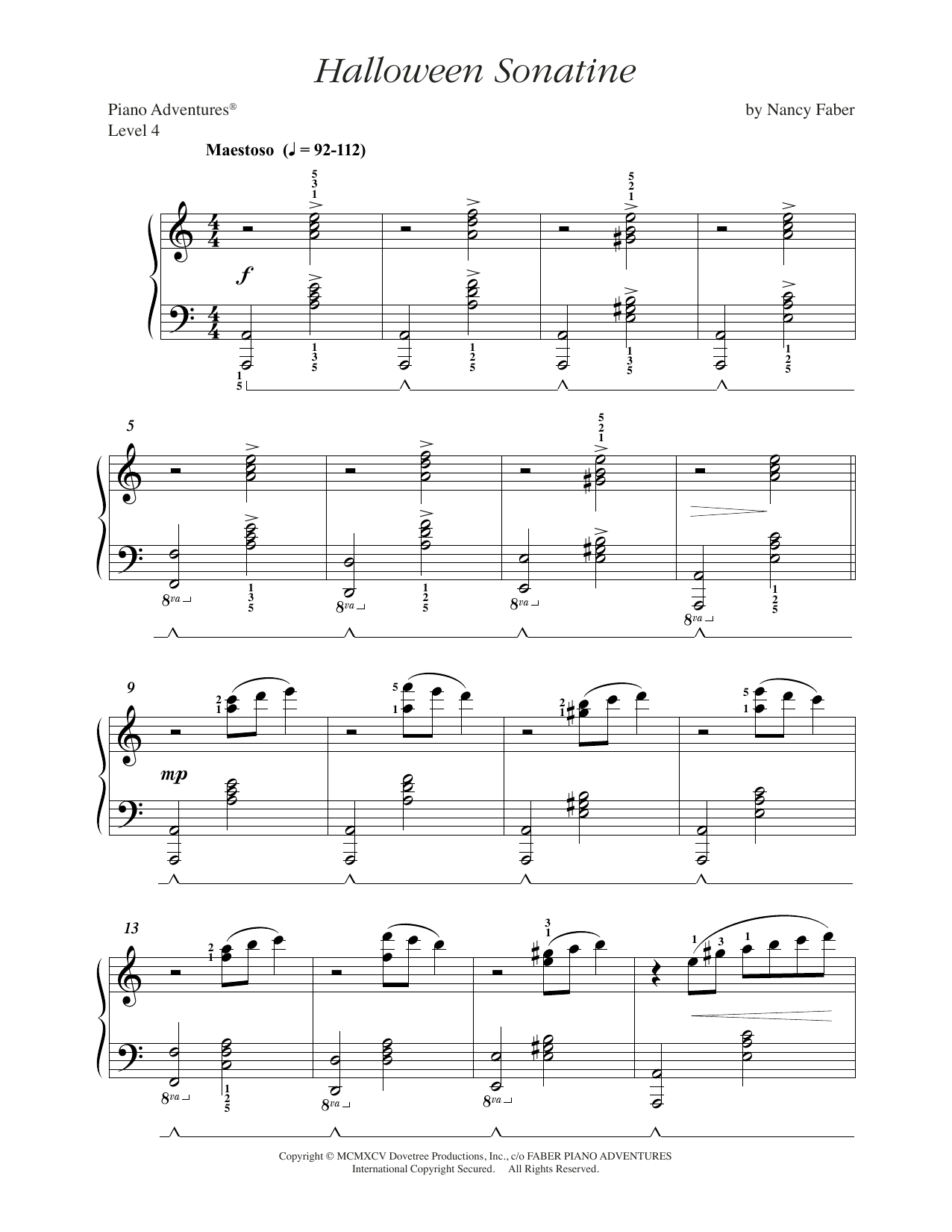Nancy Faber Halloween Sonatine sheet music notes and chords arranged for Piano Adventures