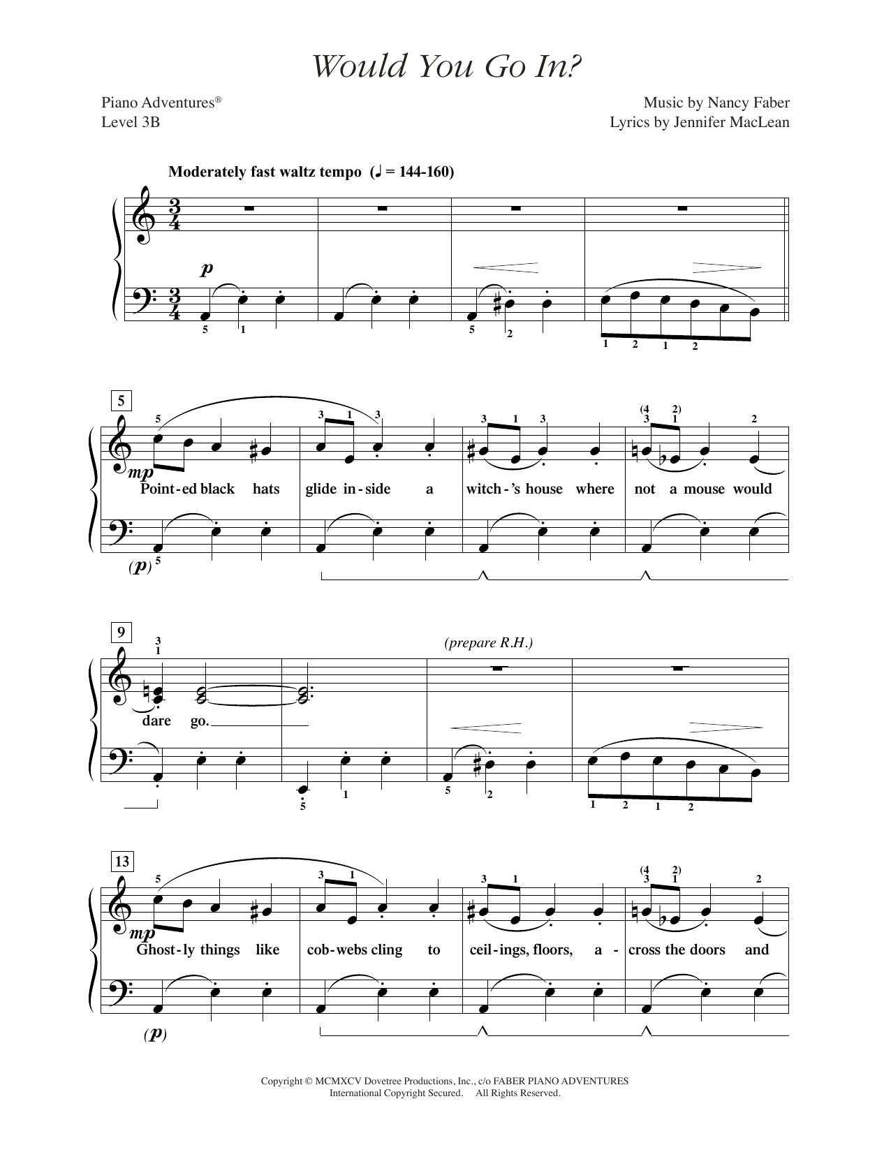 Nancy Faber Would You Go In? sheet music notes and chords arranged for Piano Adventures