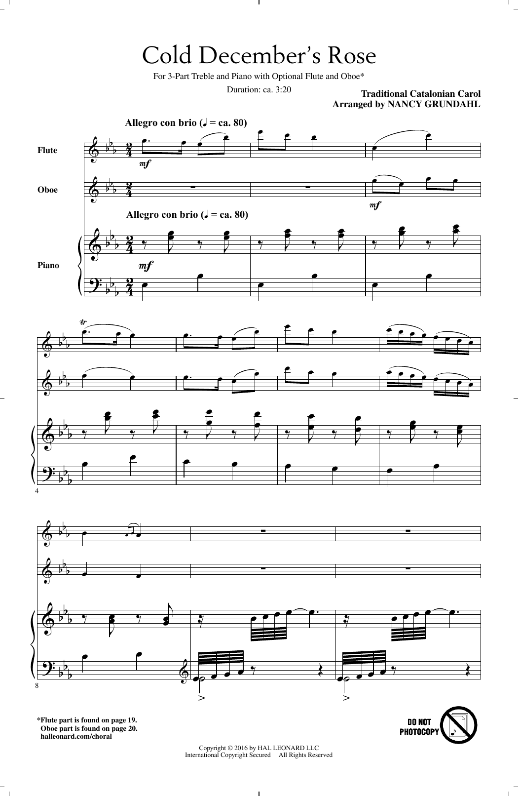 Nancy Grundahl Cold December's Rose sheet music notes and chords arranged for 3-Part Treble Choir
