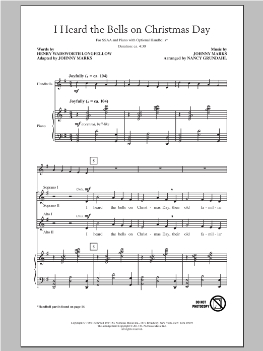 Nancy Grundahl I Heard The Bells On Christmas Day sheet music notes and chords arranged for SSA Choir