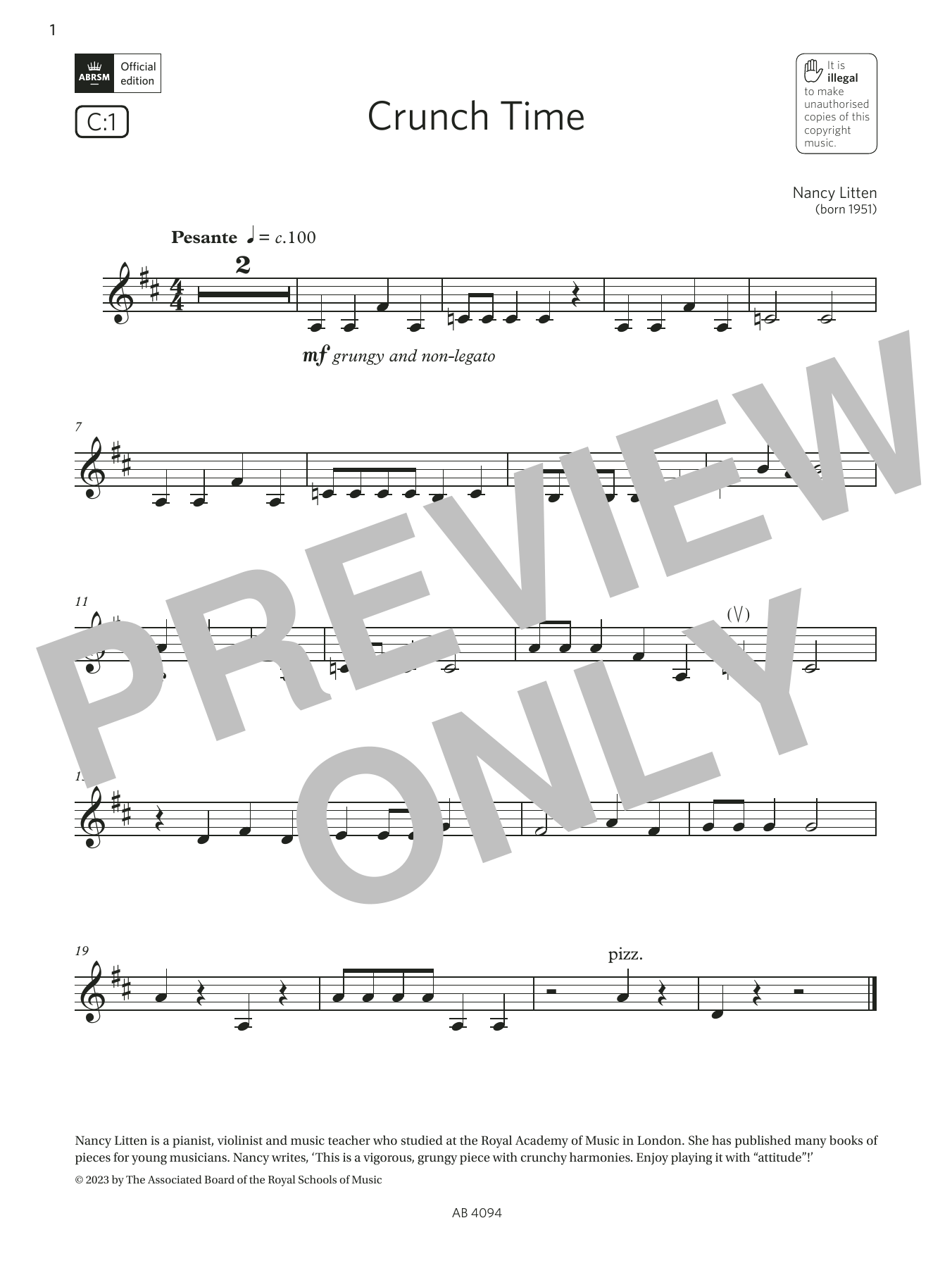Nancy Litten Crunch Time (Grade Initial, C1, from the ABRSM Violin Syllabus from 2024) sheet music notes and chords arranged for Violin Solo