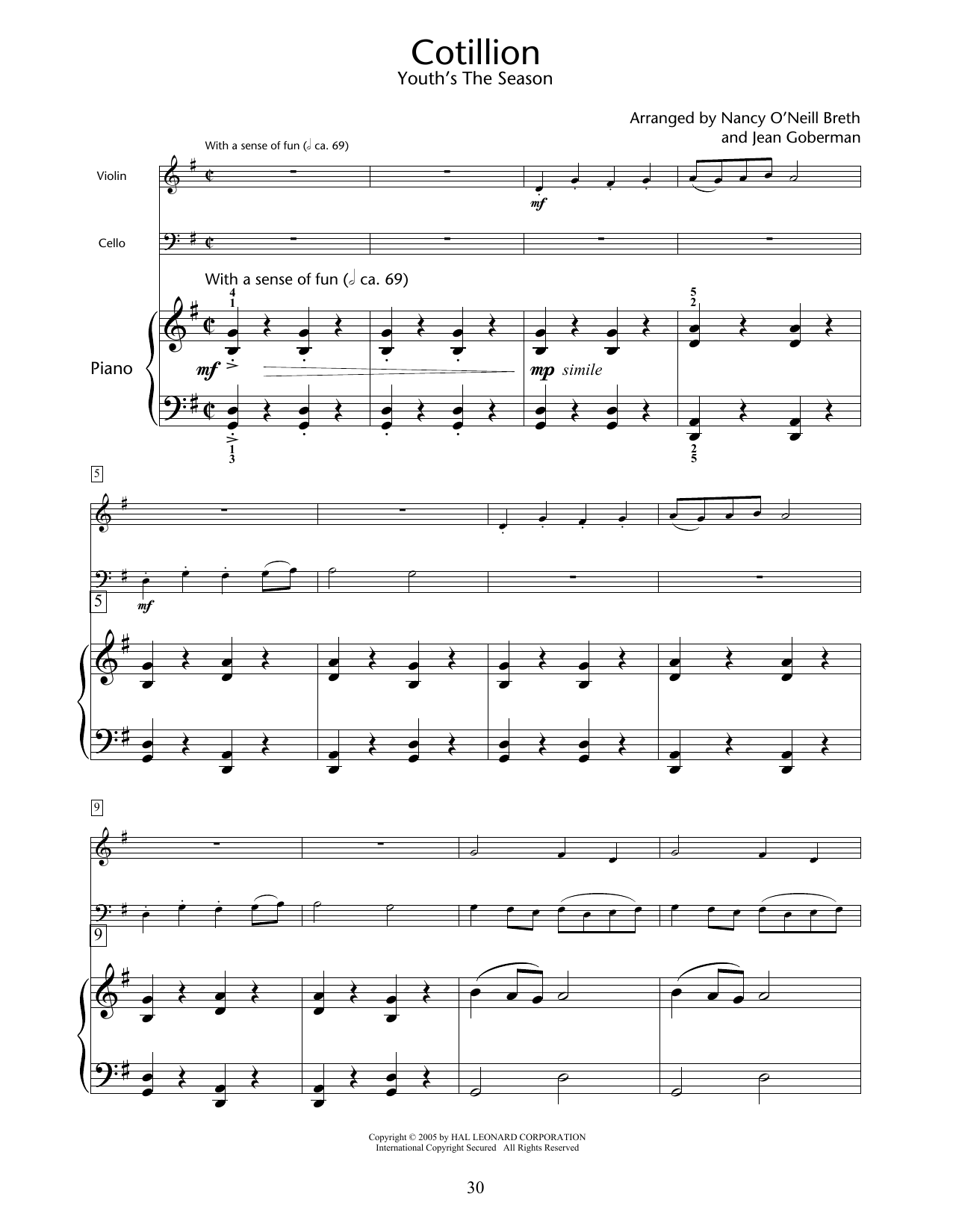 Nancy O'Neill Breth & Jean Goberman Cotillon (Youth's The Season) sheet music notes and chords arranged for Educational Piano Ensemble